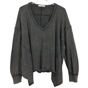 We The Free Free People Gray Coraline Thermal Waffle Knit Oversized Top. Small